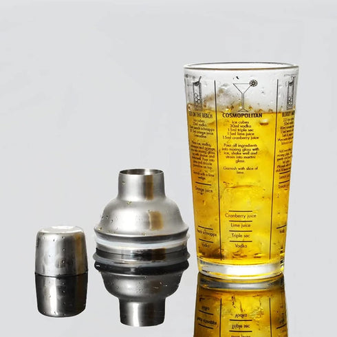 Cocktail Shaker, 12oz Glass Martini Shaker with Measured Mixing Stainless Steel Top Cobbler