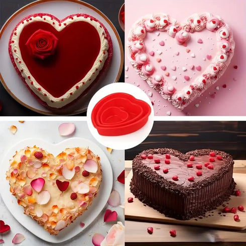 3 Pcs Silicone Cake Molds, Heart Shaped Cake Pans for Baking Homemade Dining, 8 In, 6 In, 4 In