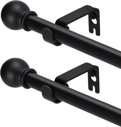 2 Pack Black Curtain Rods for Windows 32 to 48 Inch, 5/8 Inch Decorative Heavy Duty Metal Curtain Rod Set with Brackets
