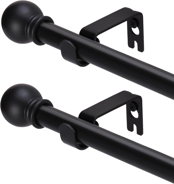 2 Pack Black Curtain Rods for Windows 32 to 48 Inch, 5/8 Inch Decorative Heavy Duty Metal Curtain Rod Set with Brackets