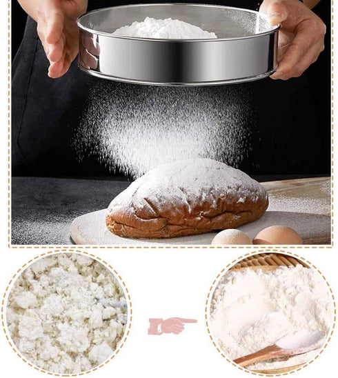 2 Pack Professional Round Flour Sifter (60/40 Mesh) 6/8/9.5 Inch, Fine Mesh Flour Sieve, Premium Rustproof Stainless