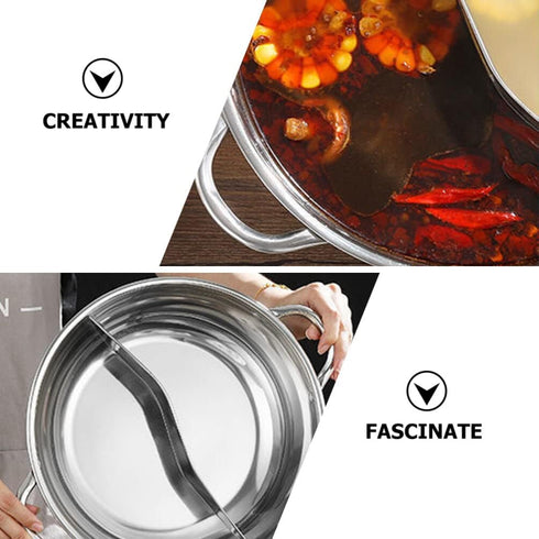 PACKOVE Double Flavor Hot Pot, Divided Stainless Steel Soup Pot, Dual Sided Shabu Shabu Pot for Home