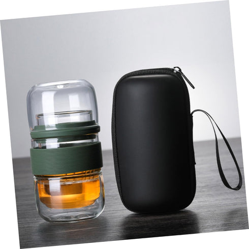 Travel Coffee Glass Cup Set, Glass Teapot and Kettle with Infuser, Portable Tea Tumbler Drinking Bottle