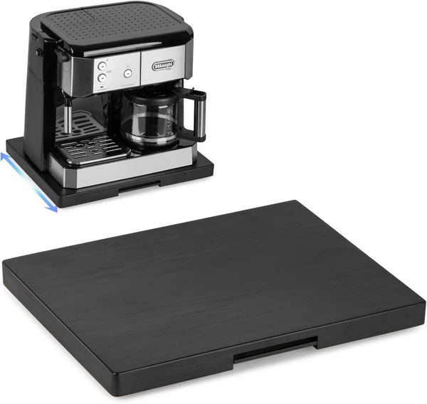 Appliance Slider, Wooden Sliding Tray for Coffee Maker, Kitchen Caddy Rolling Tray, Classic Black