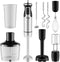 Immersion Hand Blender Full Kitchen Set - 8 Speed Blender with 7 Attachments: Whisk, Beater, Chopper Bowl, Stainless