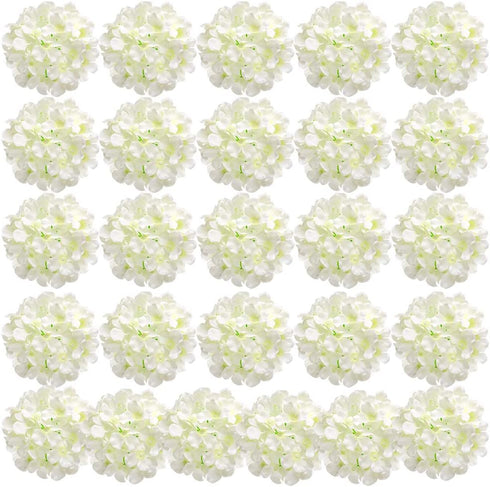 Auihiay 26 Pieces Artificial Flowers Hydrangea Silk Heads with Stems for Home Wedding Party Decorations (Ivory)