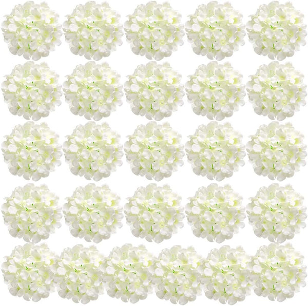 Auihiay 26 Pieces Artificial Flowers Hydrangea Silk Heads with Stems for Home Wedding Party Decorations (Ivory)