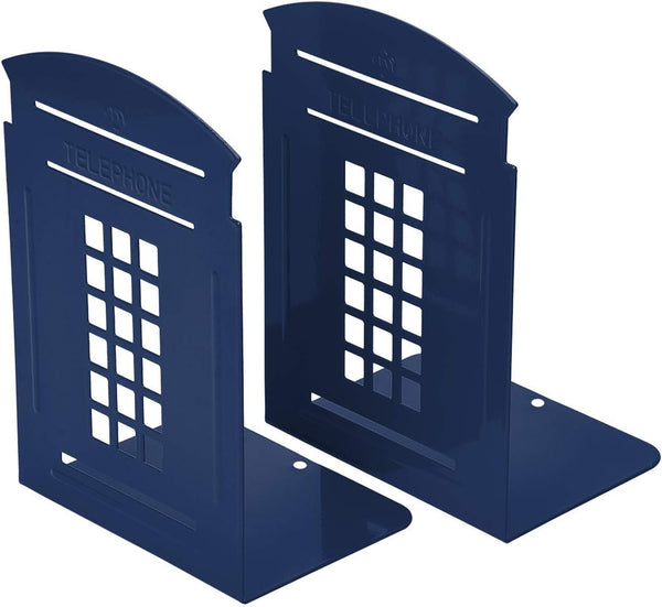 MerryNine 2 Pack Metal Book Ends, Telephone Booth Decorative Bookends, Non Skid Heavy Bookends for Home