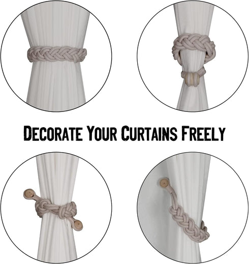 BEL AVENIR Curtain Tiebacks - Magnetic Woven Curtain Holdback Drapery Tie-back, Blush, 2 Pack