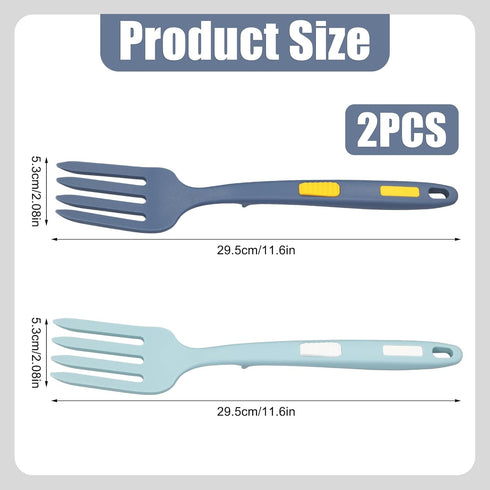 2pcs Silicone Cooking Forks, Multifunctional Cooking Fork Spaghetti Fork Heat Resistant Nonstick Blending Fork for Kitchen Cooking Baking Stir Mix Serving Utensils (Dark Blue, Lake Blue)