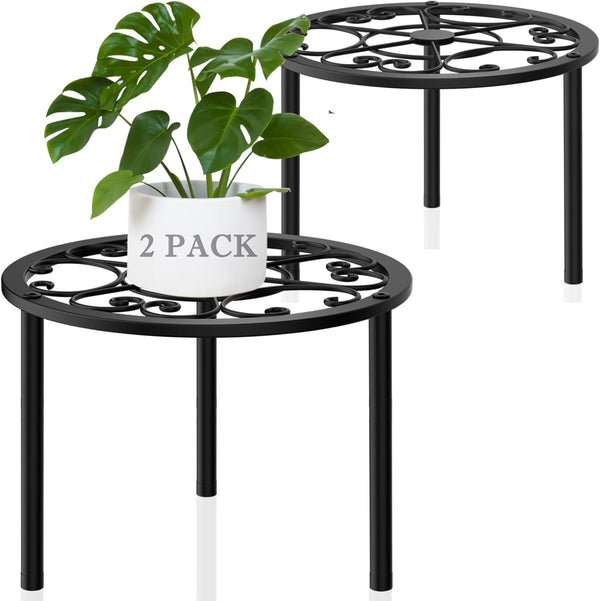TOSKING 2-Pack Heavy Duty Metal Plant Stands - 10-inch Decorative Round Plant