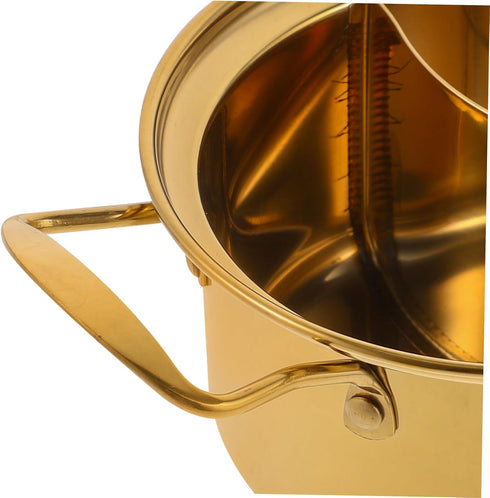 Golden Stainless Steel Small Hot Pot with Divider, Individual Cooking Pot for Noodles, Milk