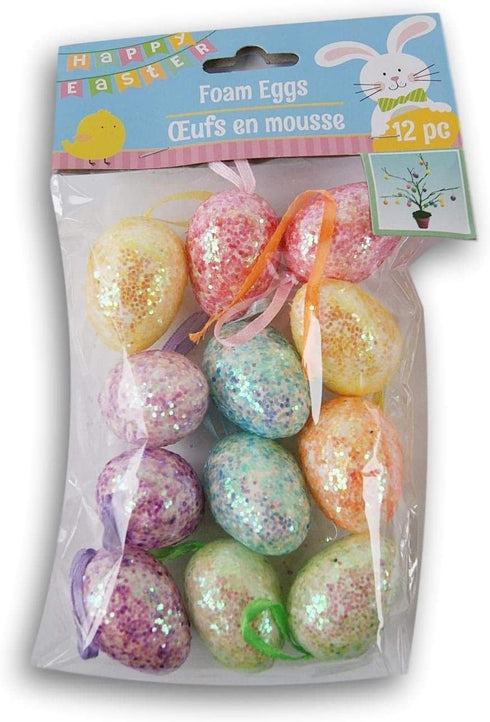 Greenbrier Easter Egg Ornaments w Loops Multi-Color Glitter Mini-Eggs Foam 12/Pk
