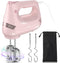Electric Hand Mixer with Stainless Steel Whisk and Dough Hook - Handheld Mixer for Baking Cakes, PINK