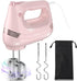 Electric Hand Mixer with Stainless Steel Whisk and Dough Hook - Handheld Mixer for Baking Cakes, PINK