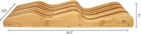 ROYALHOUSE Bamboo Knife Block Holder, In-Drawer Organizer for 7 Knives, Perfect Gift for Home and Chefs