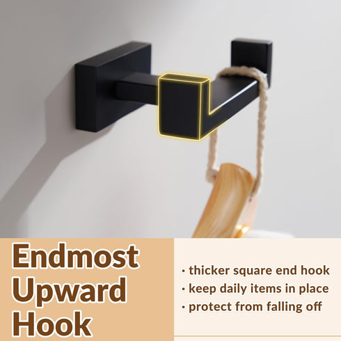 APLusee Double Robe Towel Hook, Stainless Steel Square Dual Coat Hook, Matte Black Utility Storage Hanger