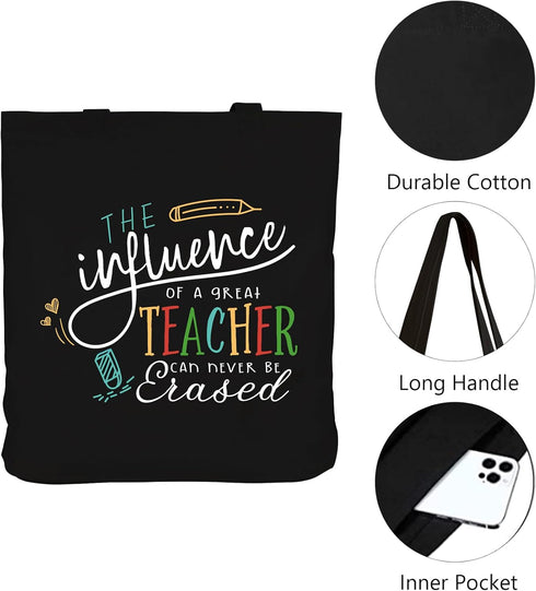 ELEGANTPARK Teacher Gifts for Women, Black Cotton Canvas Tote Bag for Appreciation Week, Graduation, Christmas
