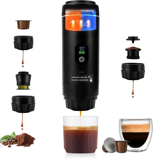 3 in1 Portable Espresso Machine with LED Display,20 Bar Pressure,Real-Time Temp&Battery Indicator,Portable