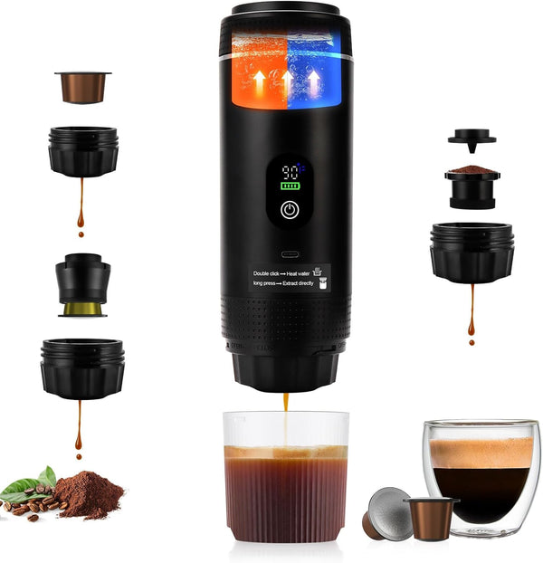 3 in1 Portable Espresso Machine with LED Display,20 Bar Pressure,Real-Time Temp&Battery Indicator,Portable
