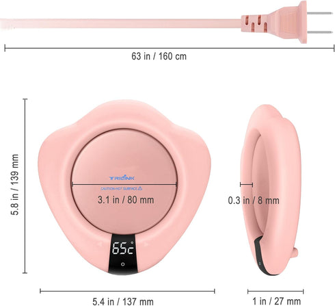 TRILINK Electric Coffee Mug Warmer, Portable Cup Heater for Desk, 3 Temperature Levels, Auto Shut Off, Pink