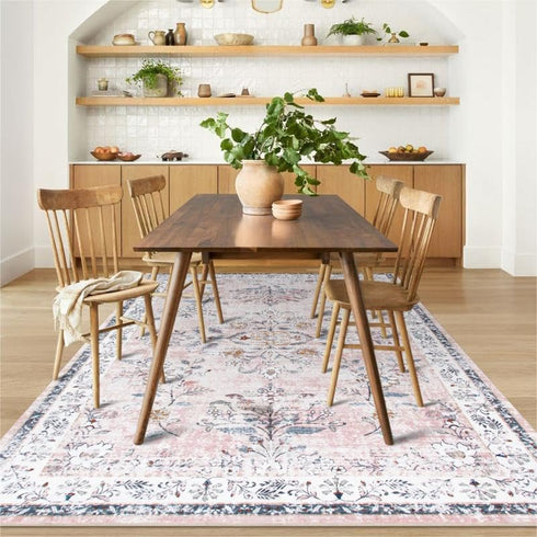 5x7 LIVEBOX Machine Washable Rug, Pink Rugs for Bedroom Girls, Soft Boho Floral Nursery Rug, Non-Slip Indoor Ultra-Thin
