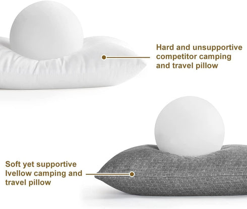 Ivellow Memory Foam Travel Pillow - Compressible Camping Pillow for Adults and Kids, Compact and Supportive