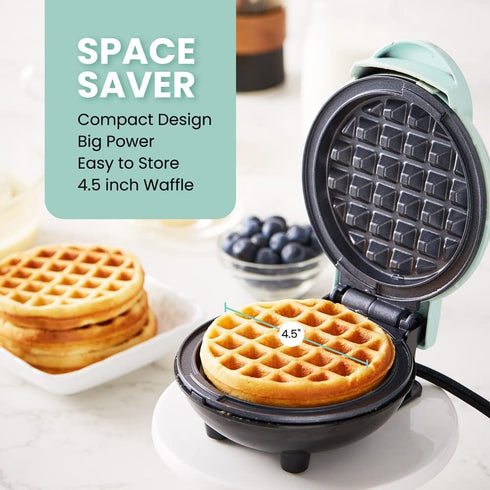 Elite Gourmet EWM015M# Electric Nonstick 4.5-inch Mini Waffle Maker, Belgian Waffles, Compact Design, Hash Browns, Keto, Snacks, Sandwich, Eggs, Easy to Clean, Mint by Elite Gourmet