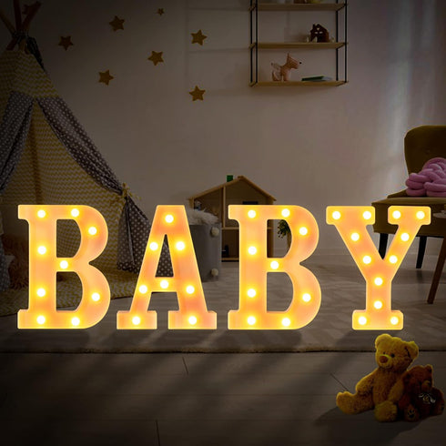 GPUSFAK BABY Marquee Light Up Letters - LED Letter Number Light Sign Decoration for Birthday Home Table Decor White
