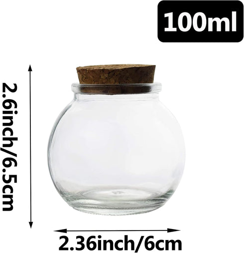 Clear Glass Bottle with Cork Stopper, Assorted Shapes, 1 Piece (Round Ball)