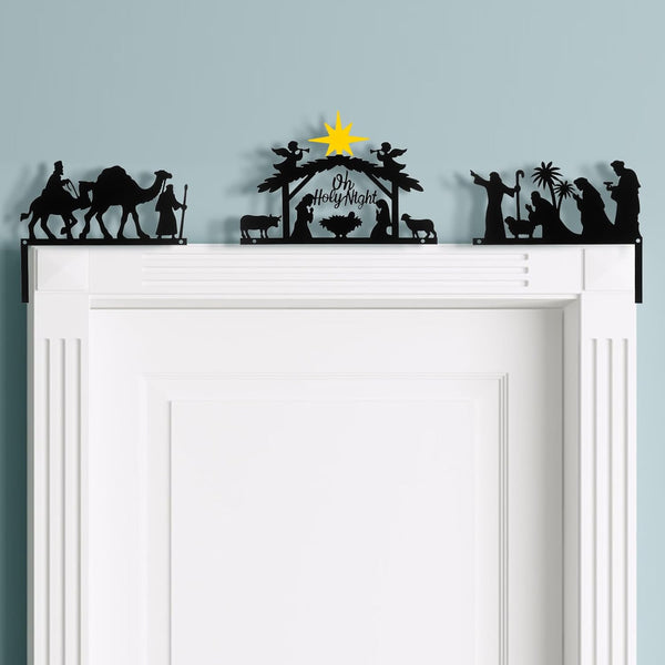 Blulu 3 Pcs Metal Christmas Door Topper Nativity Door Frame Decoration Christmas