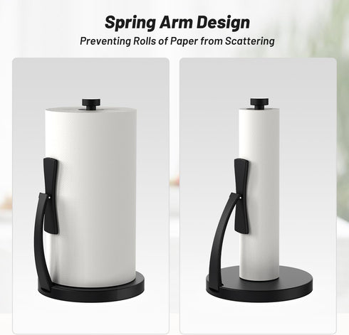 Countertop, VEHHE Paper Towel Holder Black Paper Towel Holder with Spring Activated Arm and Damping Effect, Simply Tear