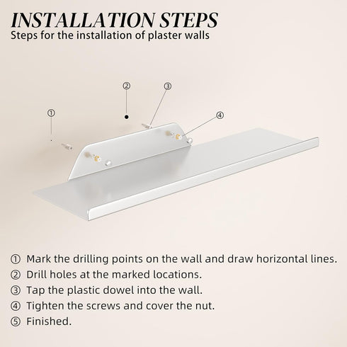 16") Floating Shelf for Wall, Off Center Metal Shelf for Decor, Modern Wall Shelf for Storage with Lip, Hanging Shelf