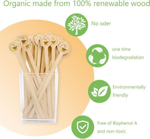 5.9inch 100 Count KTOJOY Wooden Coffee Stirrers with Round Ends, Disposable Stir Sticks for Coffee & Cocktails, Wooden