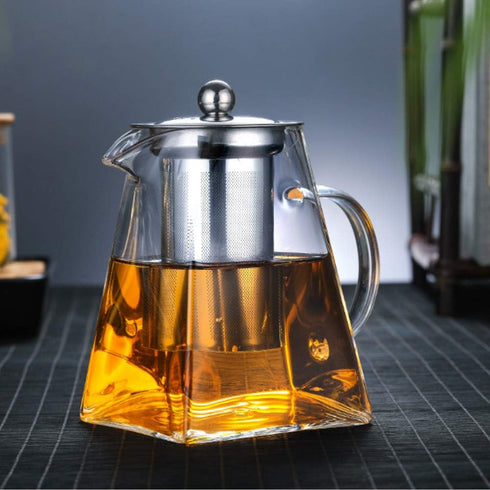 Glass Teapot with Stainless Steel Infuser & Lid, 550ML/19oz Borosilicate Glass Tea Kettle, Stovetop Safe for Blooming &