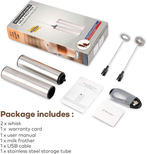 VOMELON Operated,2-Speed Rechargeable Milk Frother Battery Portable Travel Frother,Electric Milk Foamer Coffee Frother