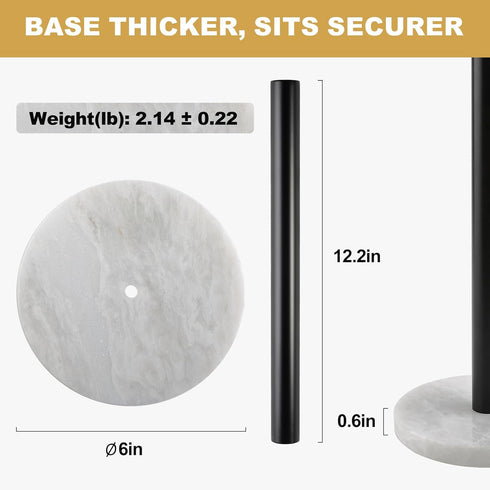 African Genuine Marble Paper Towel Holder Countertop, Metal Rod 6" Marble Base Paper Towel Holder Stand for Kitchen Organization and Storage, Fit for Standard Size Rolls(Namib Fantasy)