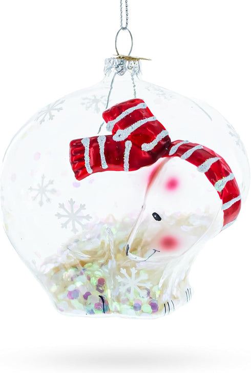 Clear Blown Glass Christmas Ornament Polar Bear