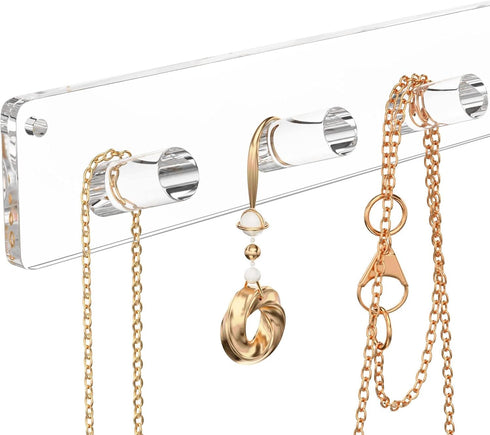 NIUBEE Wall Mounted Necklace Hanger - 4 Pack Acrylic Jewelry Stand Organizer for Bracelets and Rings