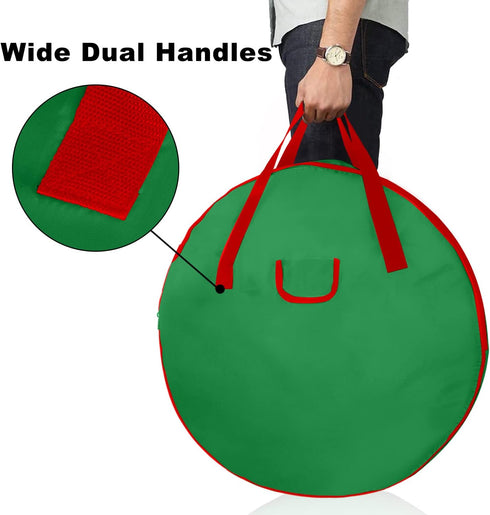 30" Christmas Wreath Storage Container Bag - Heavy Duty Ornament Wreath Container with Reinforced Handle and Double