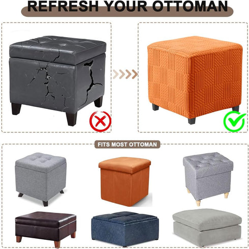 Bifaun Vogel Ottoman Square Stretch Foot Stool Slipcovers Square Foot Rest Covers Protector with Elastic Band Washable