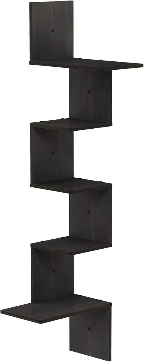 5-Tier Furinno Rossi Wall Mounted Shelves, Rectangle, Espresso/Black