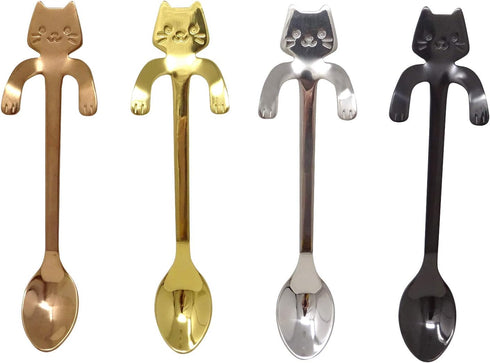 Honbay 4PCS Cute Mini Cat Spoon, 11.5cm/4.5inch Stainless Steel Spoon for Tea, Coffee, Dessert, Sugar, Ice Cream