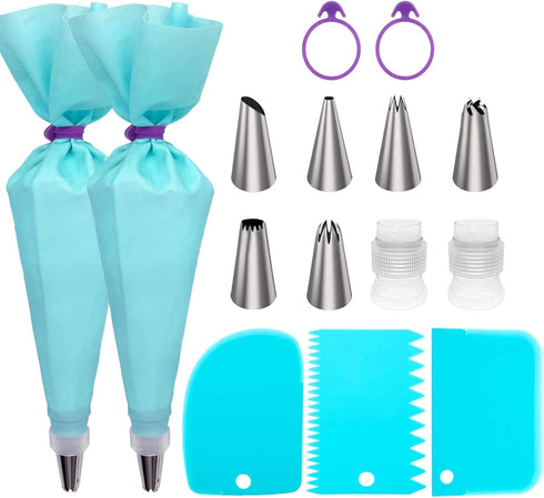 Piping Bags and Tips Set - Reusable Frosting Piping Kit for Baking with Silicone Rings, Cake Decorating Tools