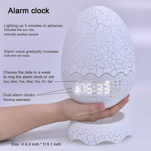 NNDHYA ZQY002 Dinosaur Egg Kids Clock | Alarm Clock | Colors Night Light | Lullaby Sound Machine |Bluetooth Speaker