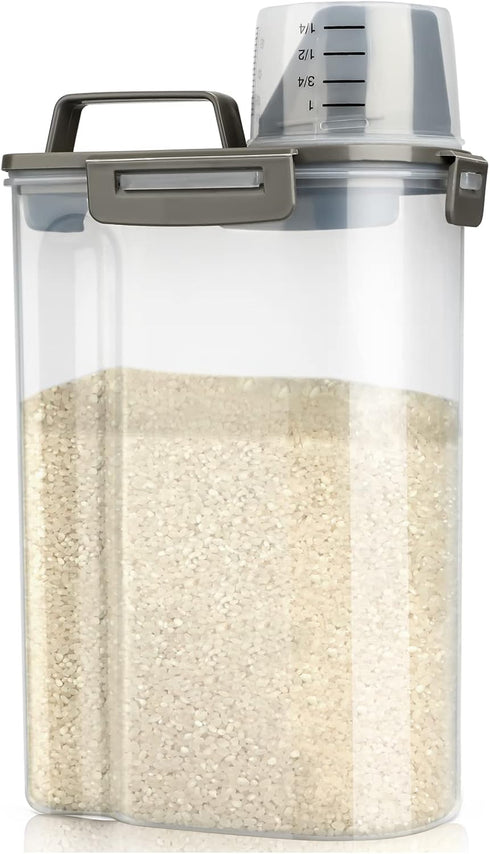 Rice Airtight Storage Container, 3 to 5Lbs Cereal Bin, Pet Food Dispenser with Measuring Cup, BPA Free Clear Plastic