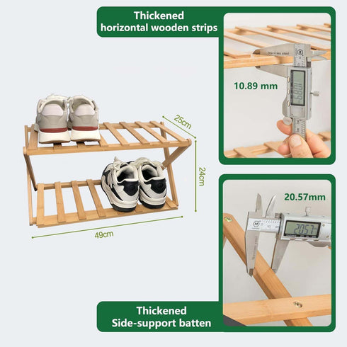 2 (2 Tier Bamboo Shoe Rack,Portable Folding Shoe Storage Rack,Without Installation Small Shoe Rack Perfect