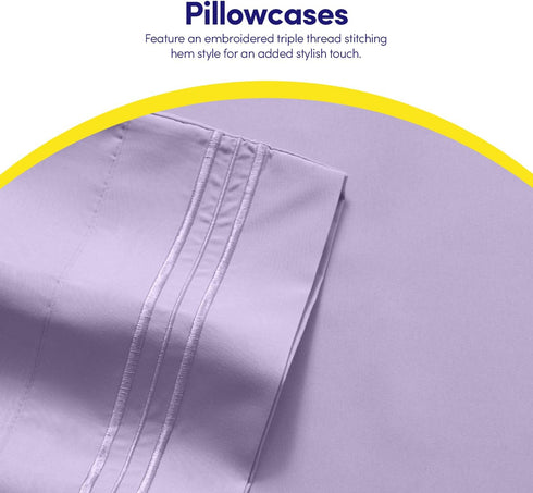 1500 Supreme Collection Twin XL Sheet Sets, Lavender, 3 Piece Bed Sheets and Pillowcase Set