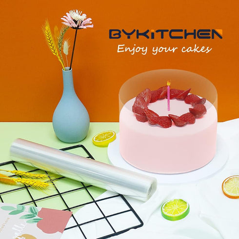 BYKITCHEN 12 Inch Cake Collar, Large Clear Acetate Sheets for Chocolate Mousse DIY Cake Wrapping