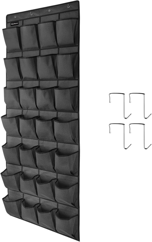 1 Pack 28 Large Pockets Hanging Shoe Organizer Over The Door Shoe Rack for Closet Storage, Gray